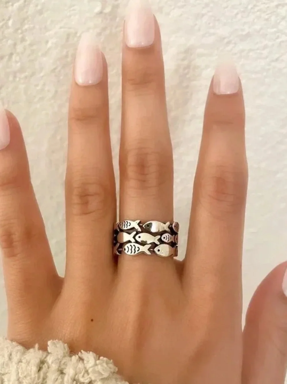 925 Sterling Silver Fish Ring School of Fish Ring Dainty Fish Ring Band